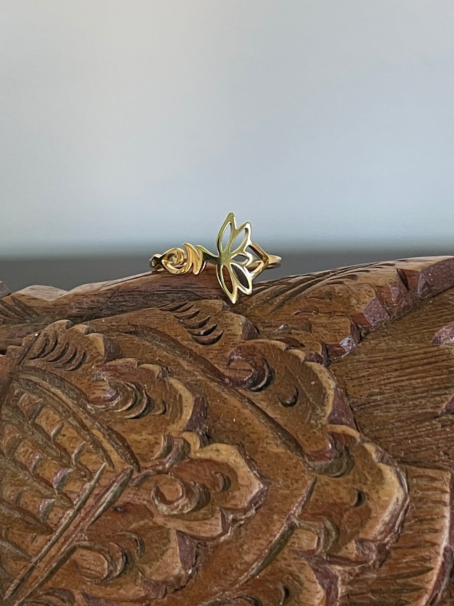 Lotus Flower and Unalome Gold Plated Ring