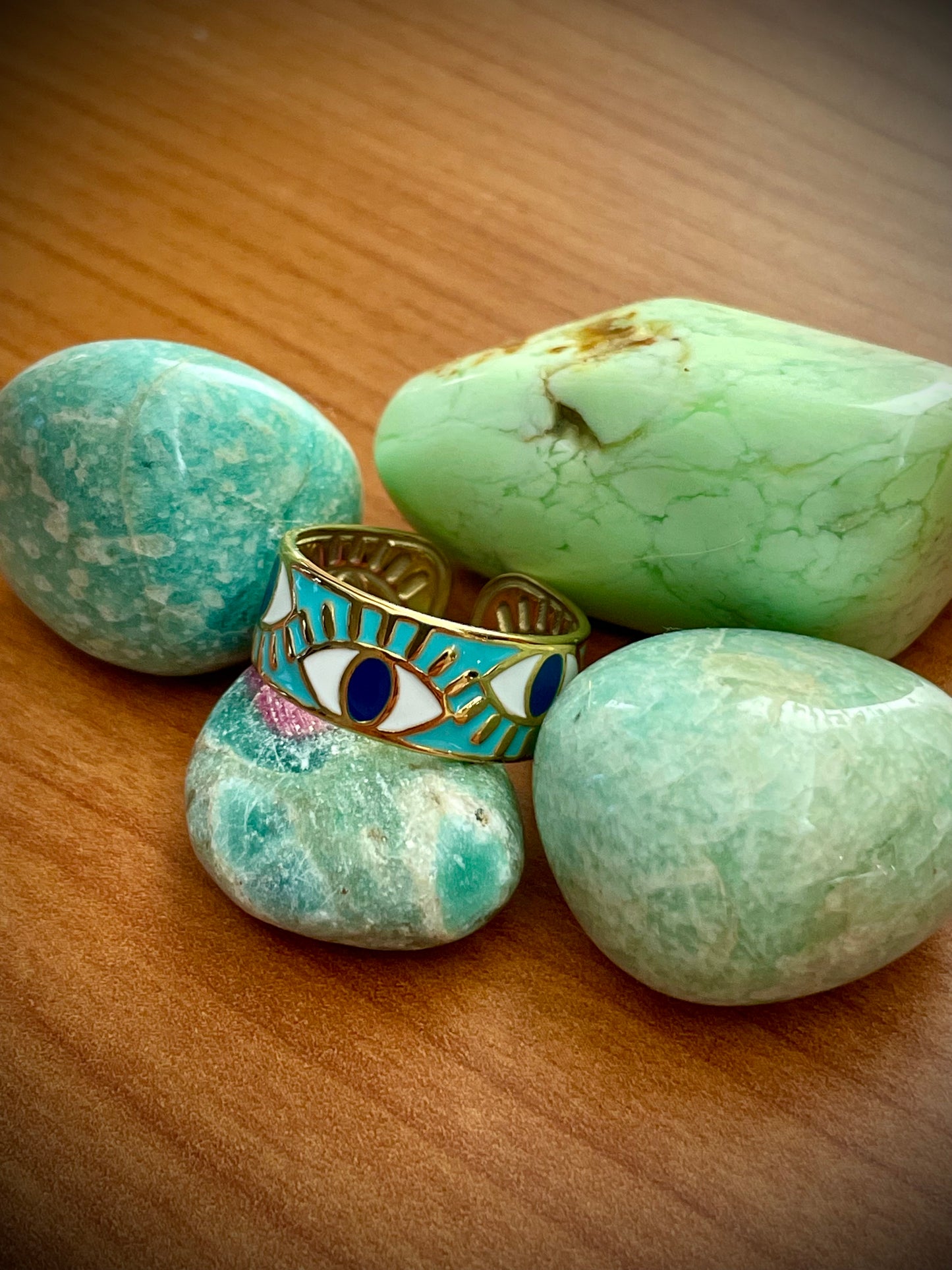 Evil Eye Adjustable Ring w/ Turquoise Enamel Inlay