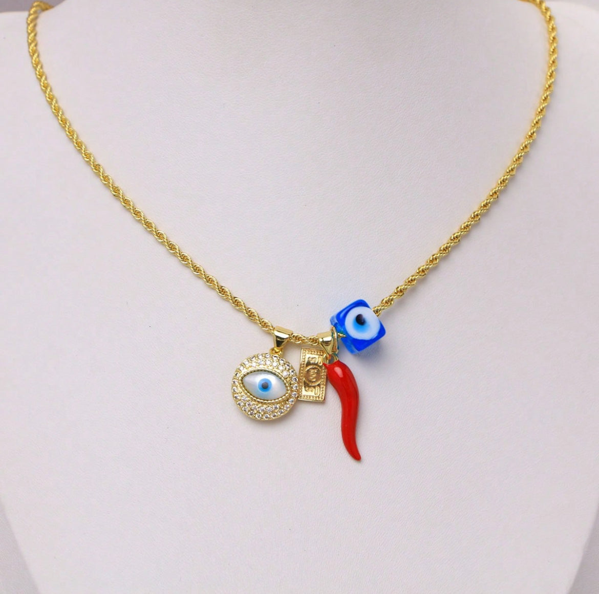 Evil Eye & Corno Protection Charm Necklace