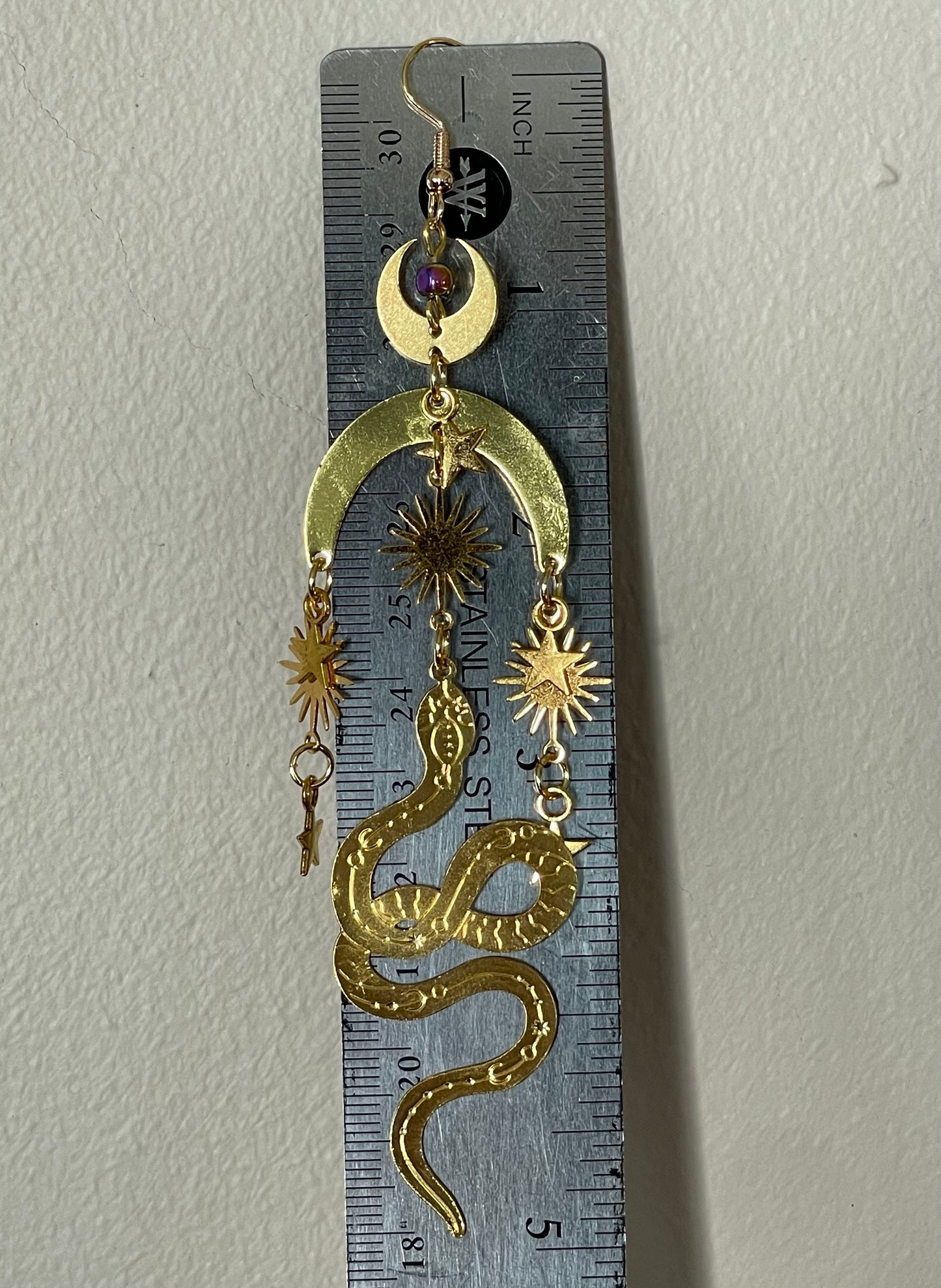 Mystical Star and Snake Crescent Moon Bangle Earrings