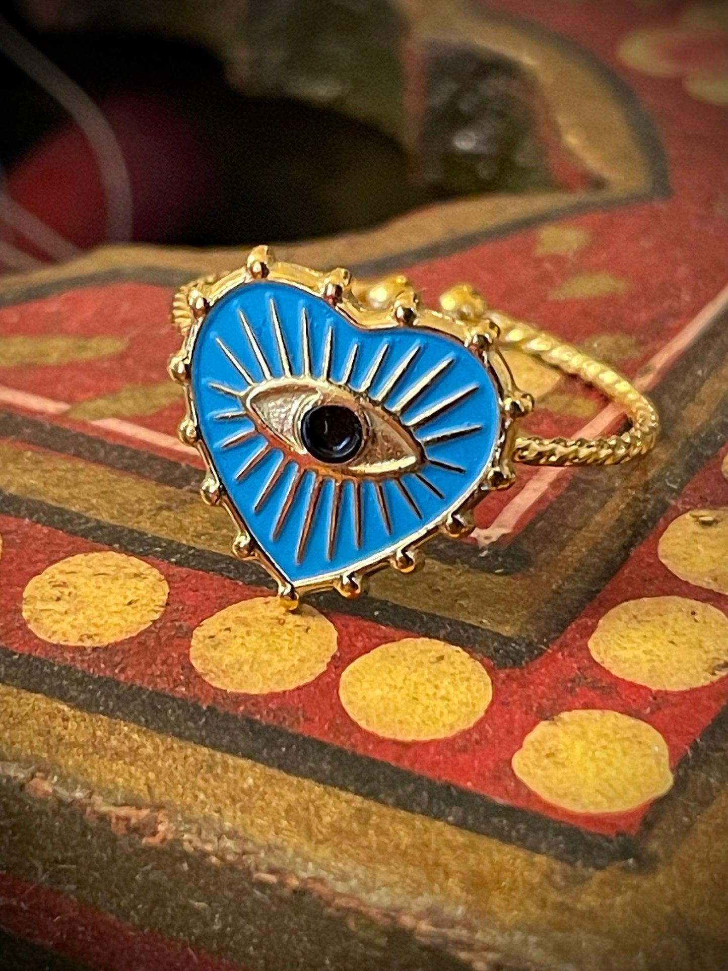 Evil Eye Heart Gold Ring