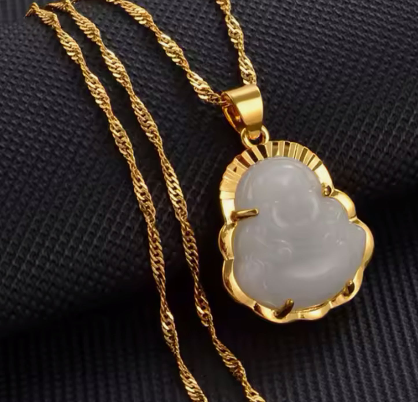 Lucky Buddha Necklace - Pink, White or Green with Gold