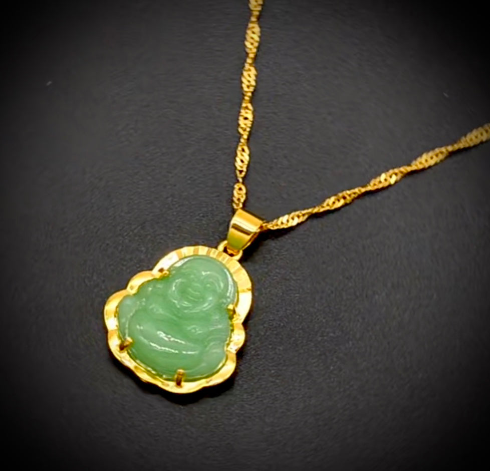 Lucky Buddha Necklace - Pink, White or Green with Gold