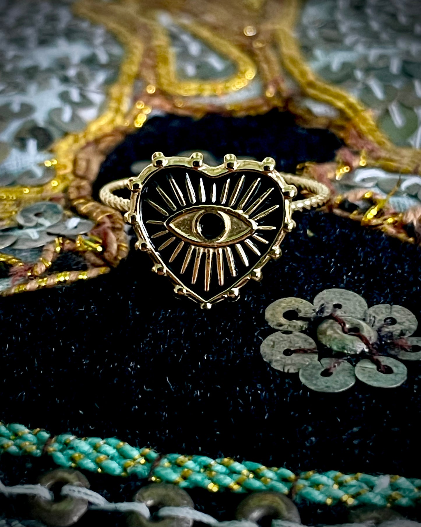 Evil Eye Heart Gold Ring