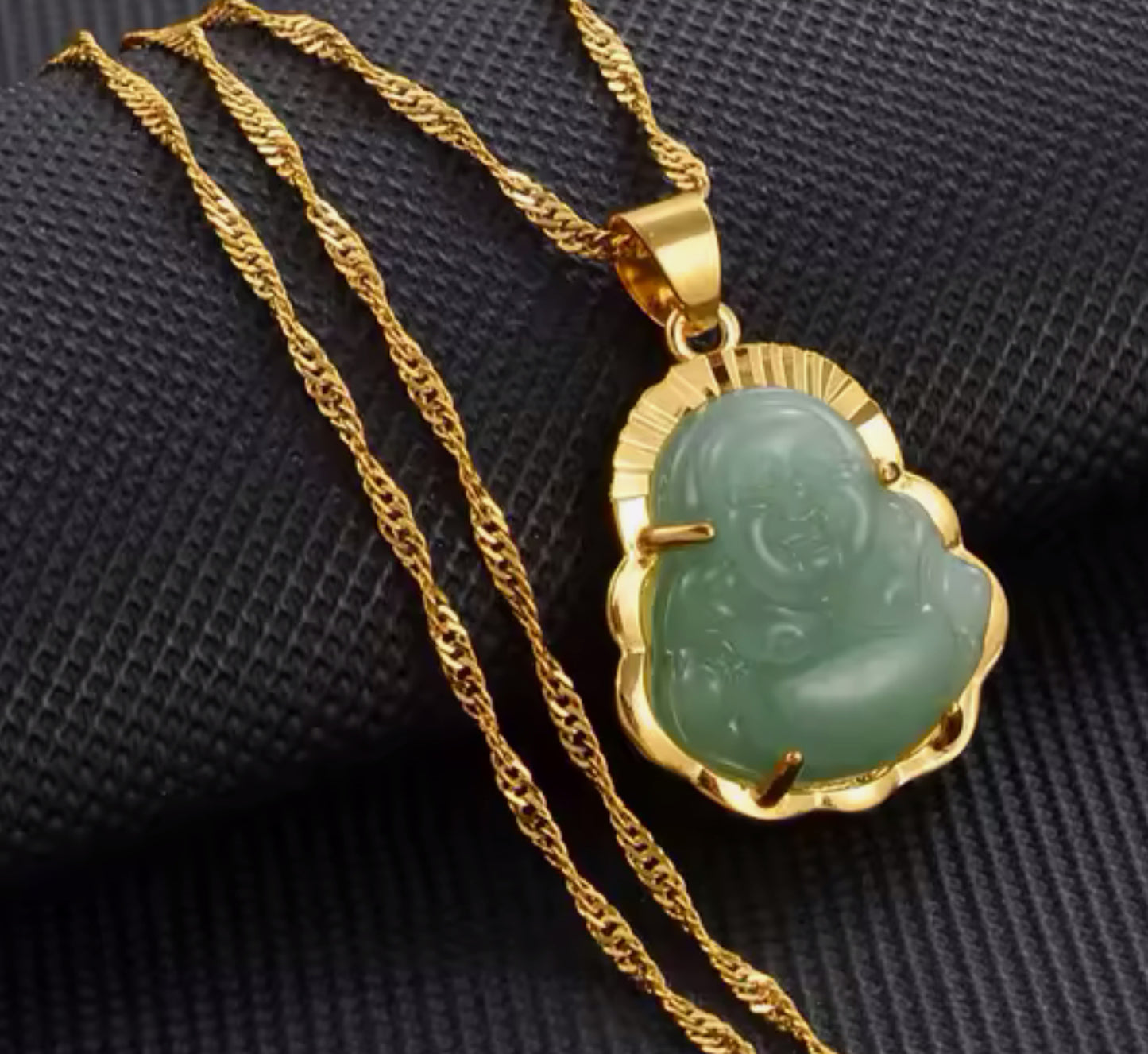 Lucky Buddha Necklace - Pink, White or Green with Gold