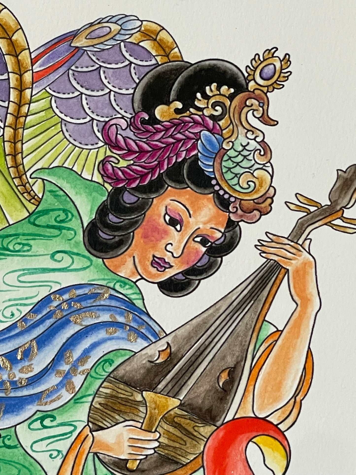 Benzaiten - 15x10 Mixed Media painting on paper