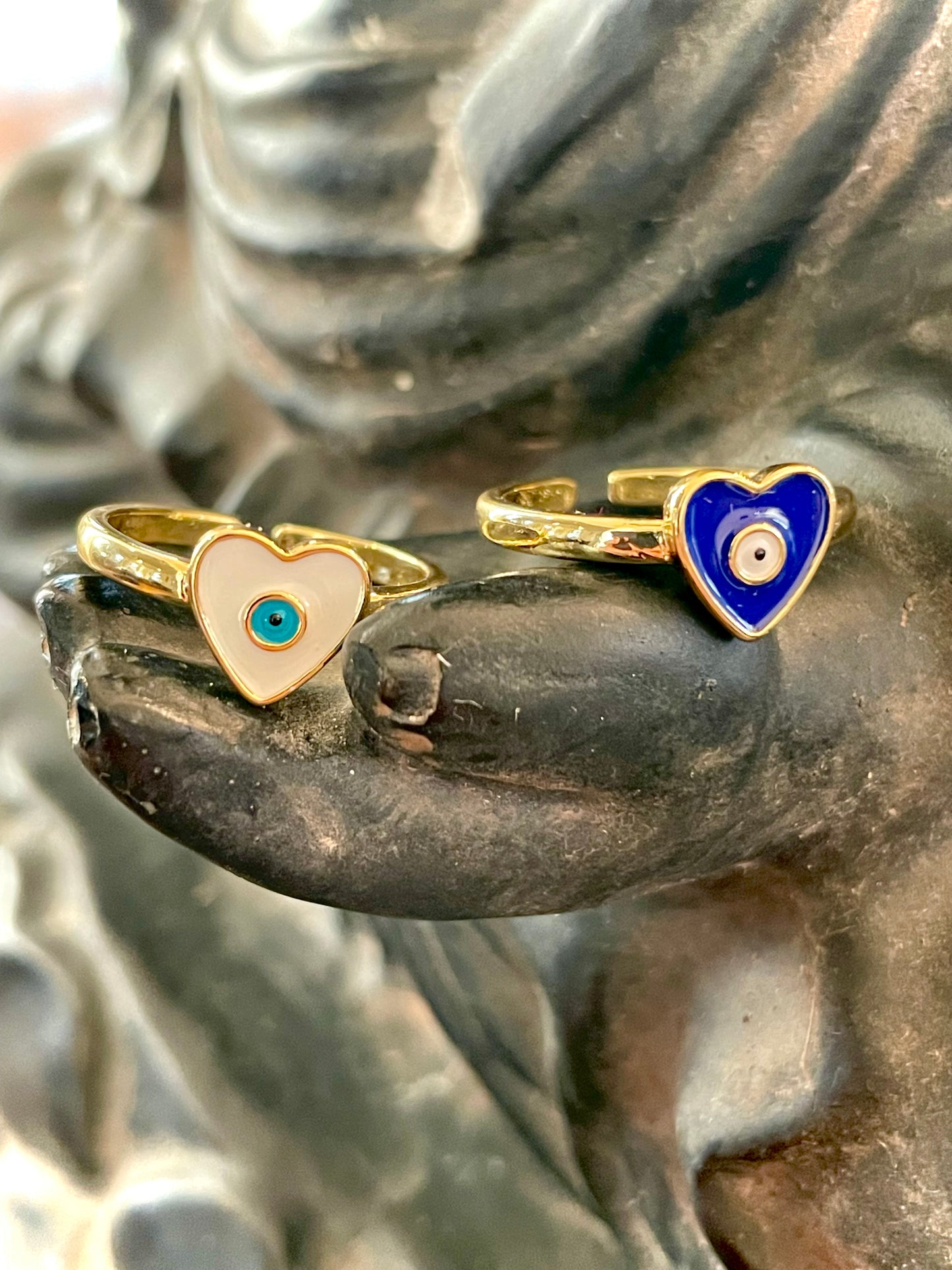 Blue Evil Eye Heart Gold Ring