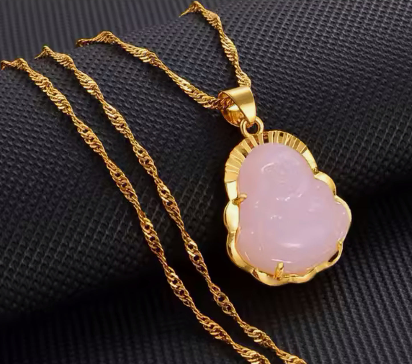Lucky Buddha Necklace - Pink, White or Green with Gold