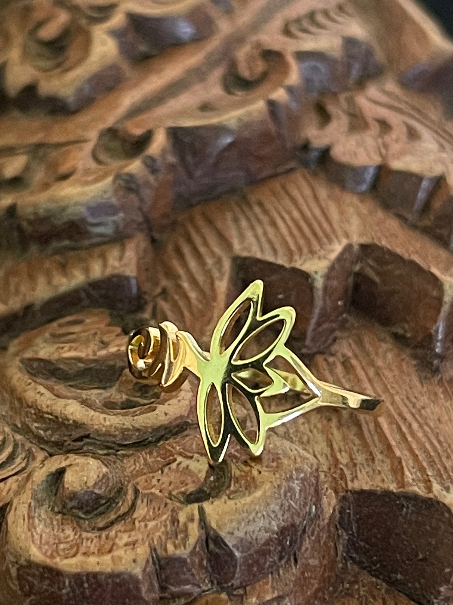 Lotus Flower and Unalome Gold Plated Ring