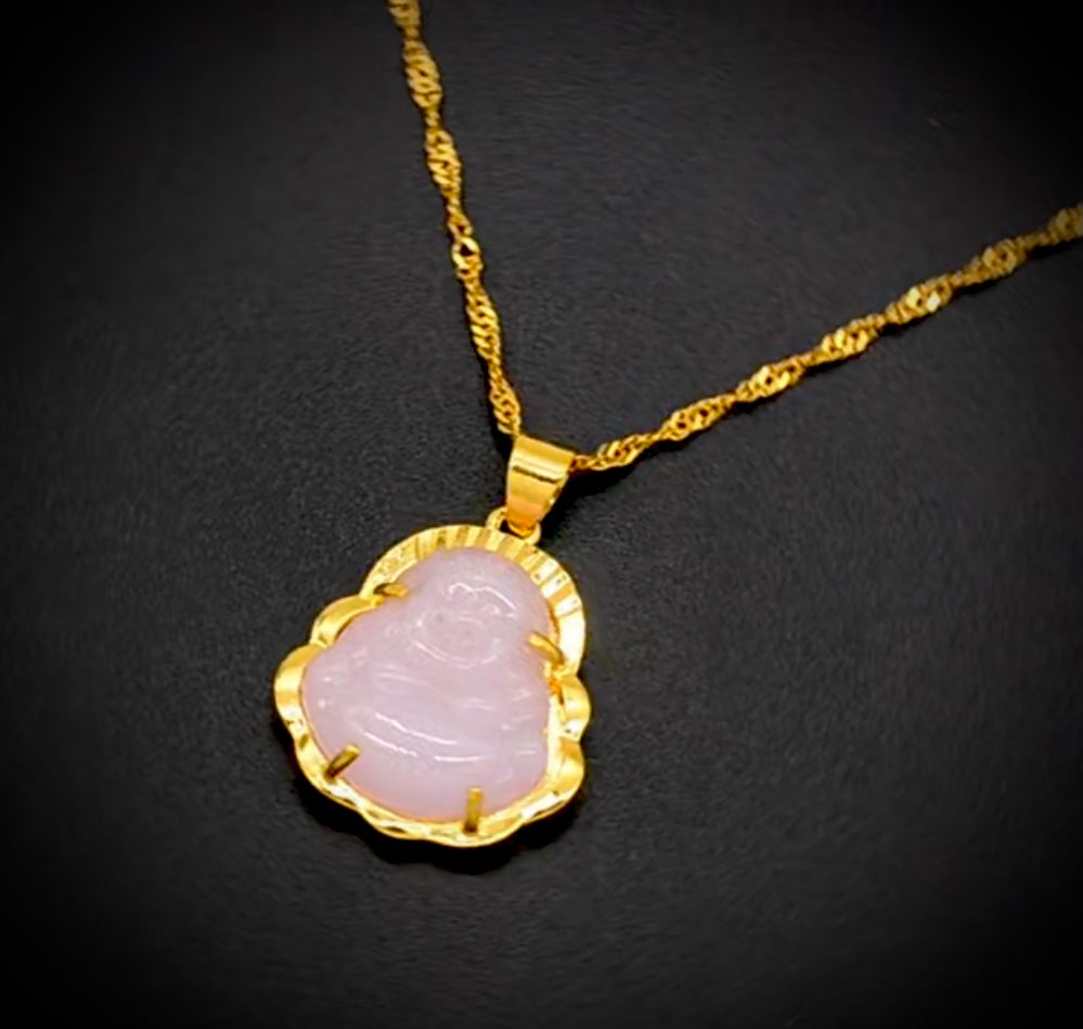 Lucky Buddha Necklace - Pink, White or Green with Gold