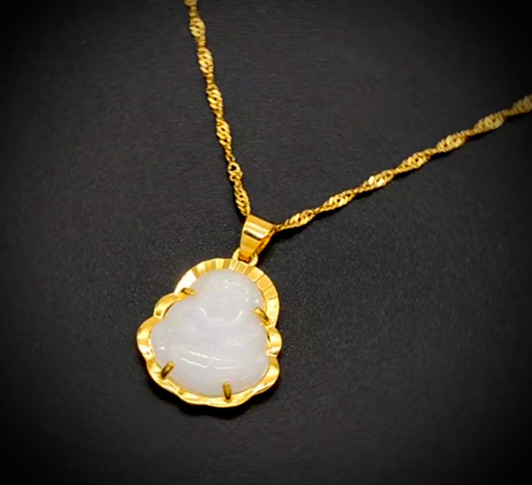 Lucky Buddha Necklace - Pink, White or Green with Gold