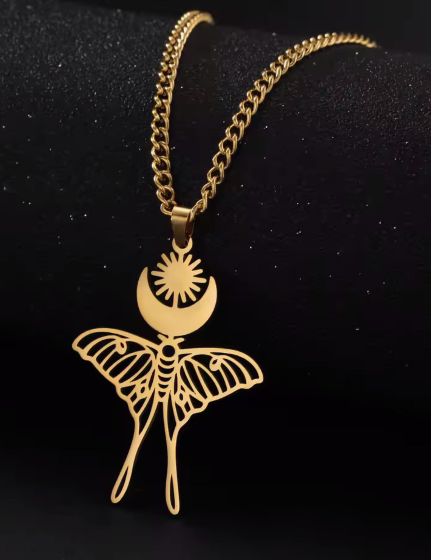 Sun Moon Luna Moth Necklace in Gold