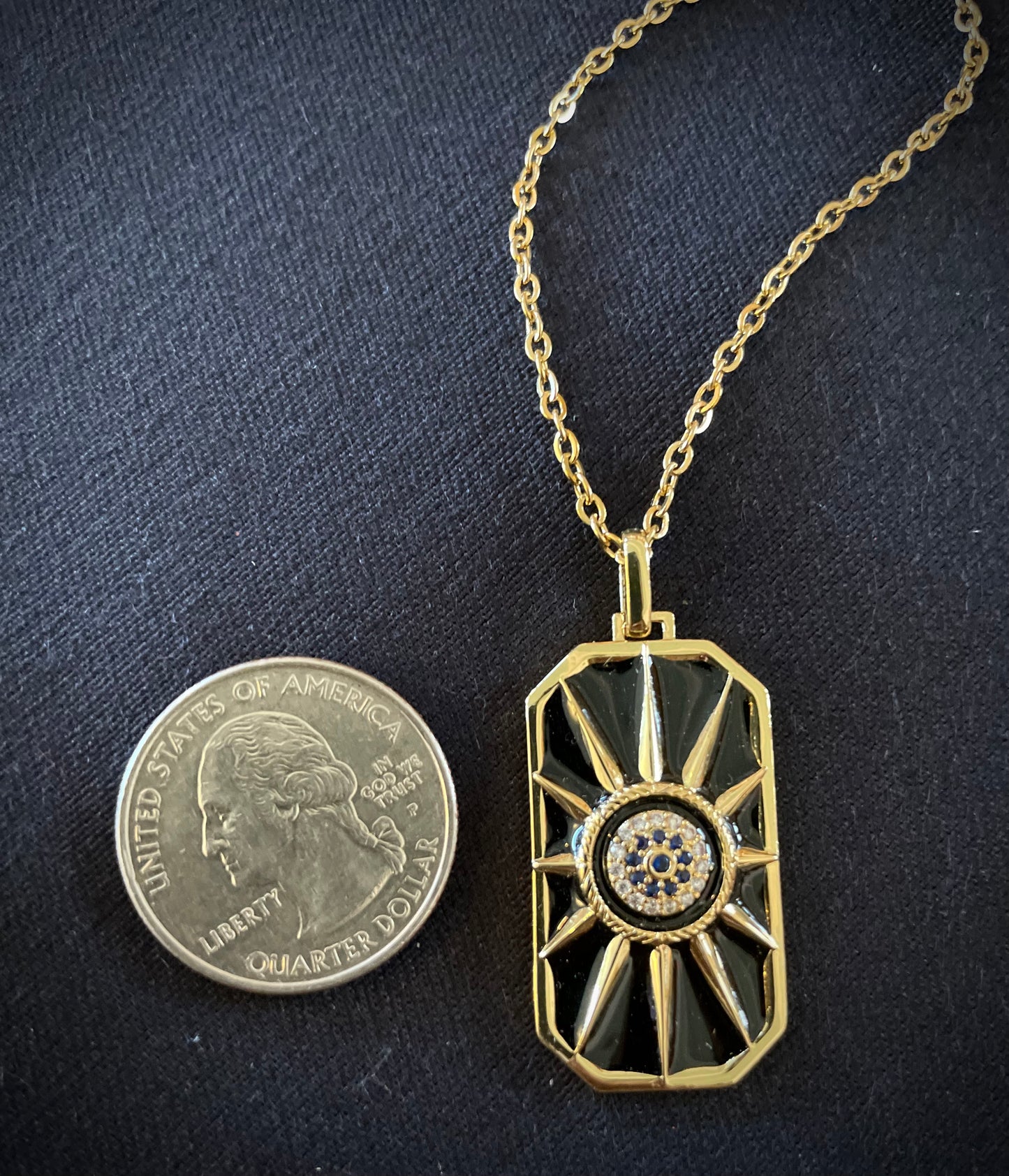 Gold sunburst clear and blue crystal stone Evil Eye Pendant