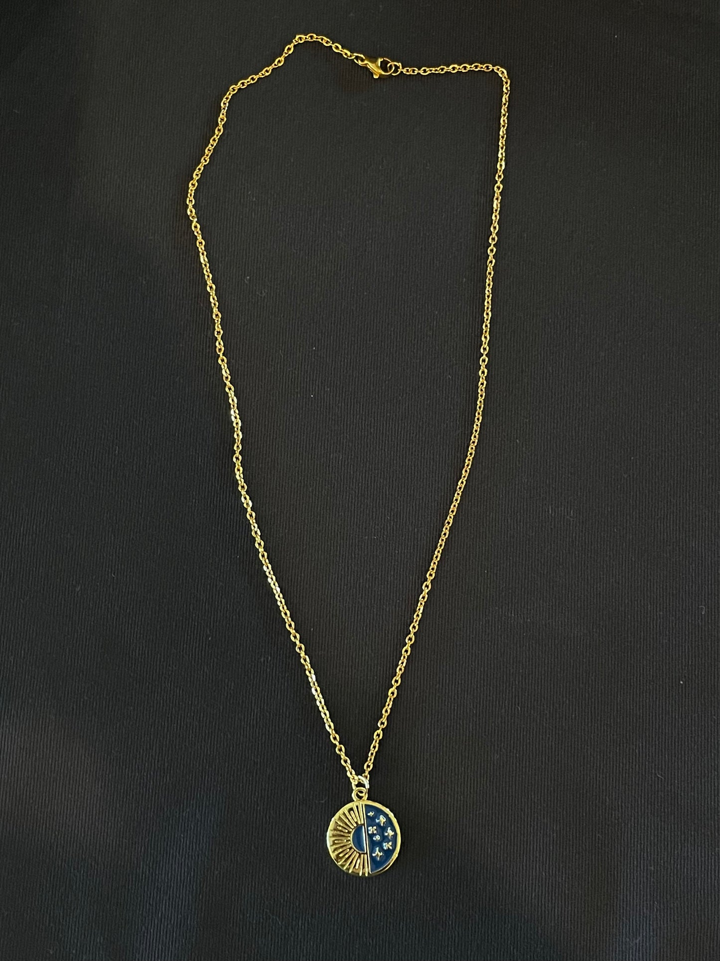Sun & Stars Blue Enamel & Gold Pendant on Chain