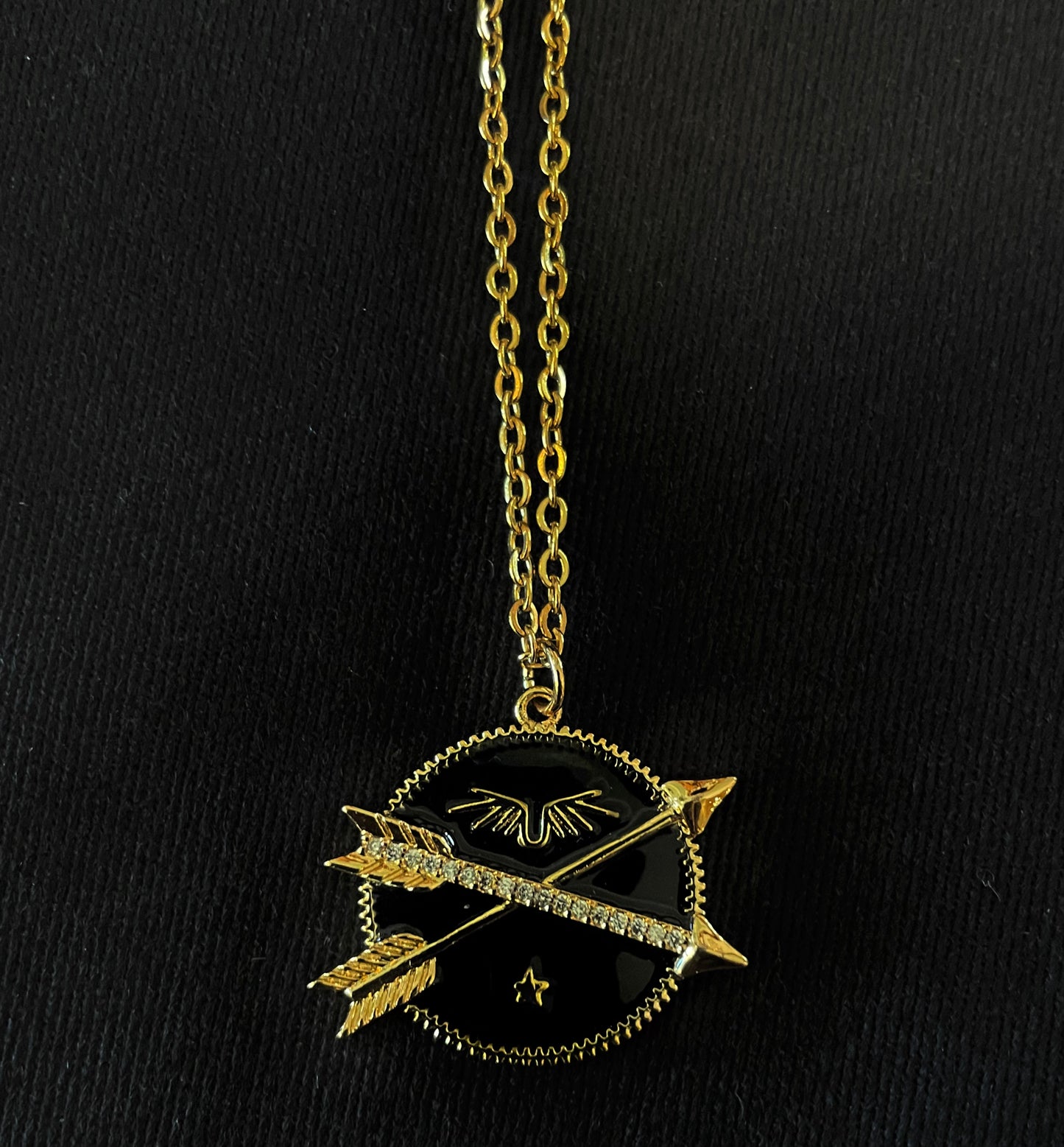 Black/Gold/Rhinestone Wings & Arrows Pendant