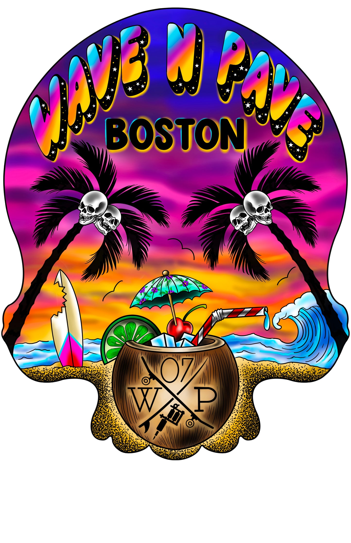 Skull Beach Mens Crew Neck Tee