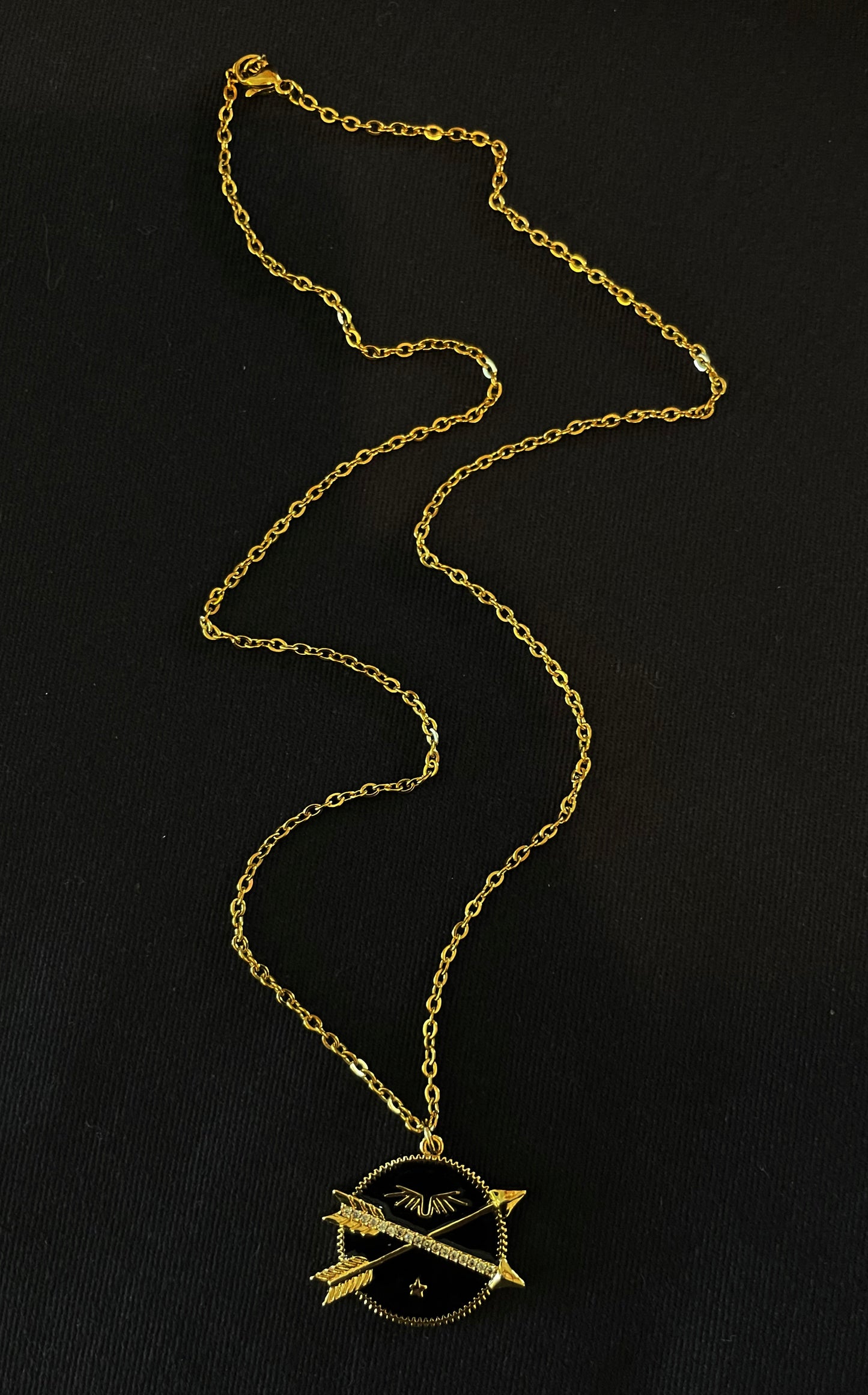 Black/Gold/Rhinestone Wings & Arrows Pendant
