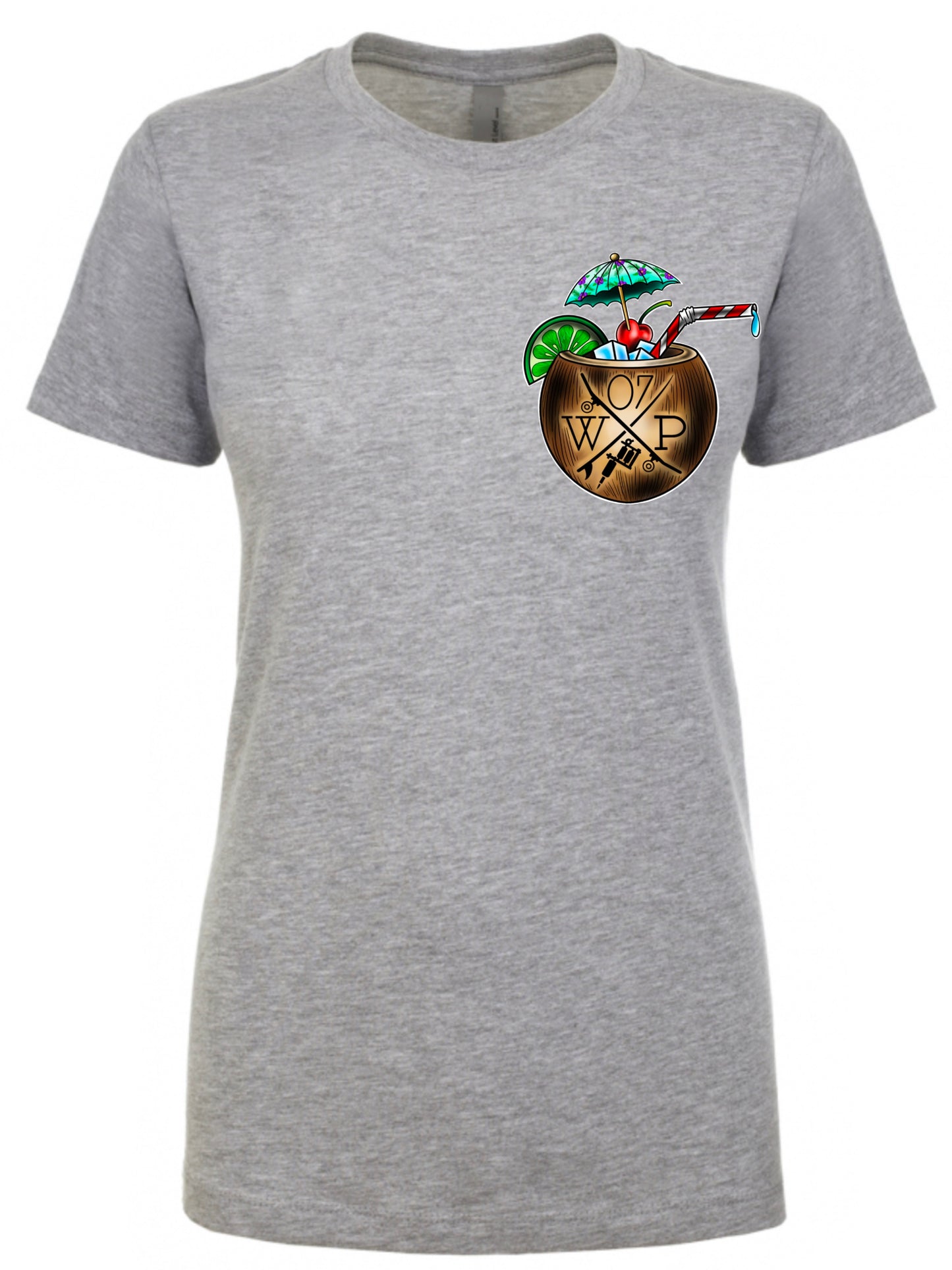 Skull Beach Woman’s Fitted Tee in Heather Grey