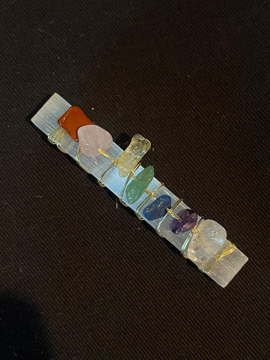 7 Chakra Crystals on Selenite Stick Wand For Reiki Healing
