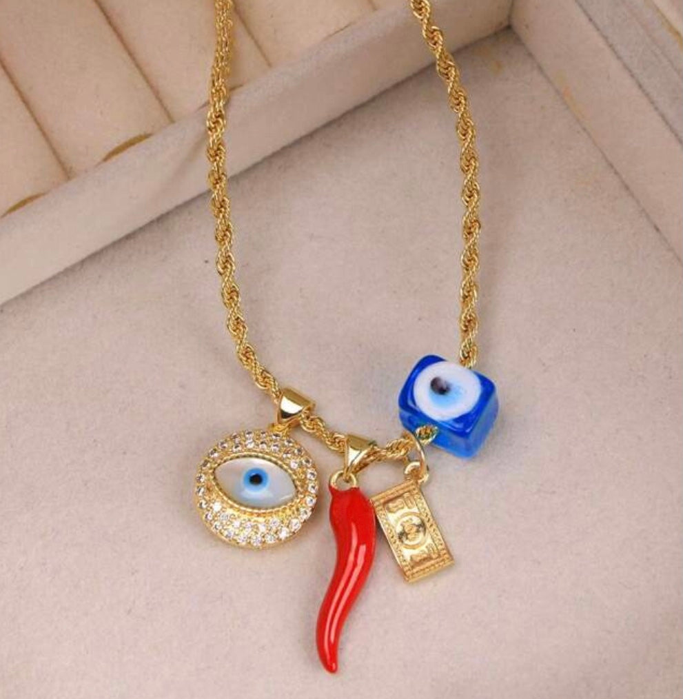 Evil Eye & Corno Protection Charm Necklace