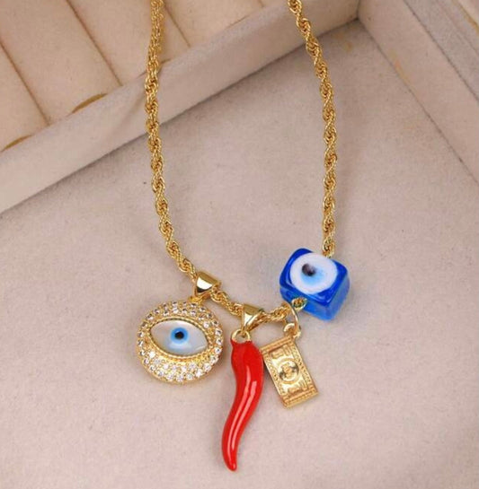 Evil Eye & Corno Protection Charm Necklace