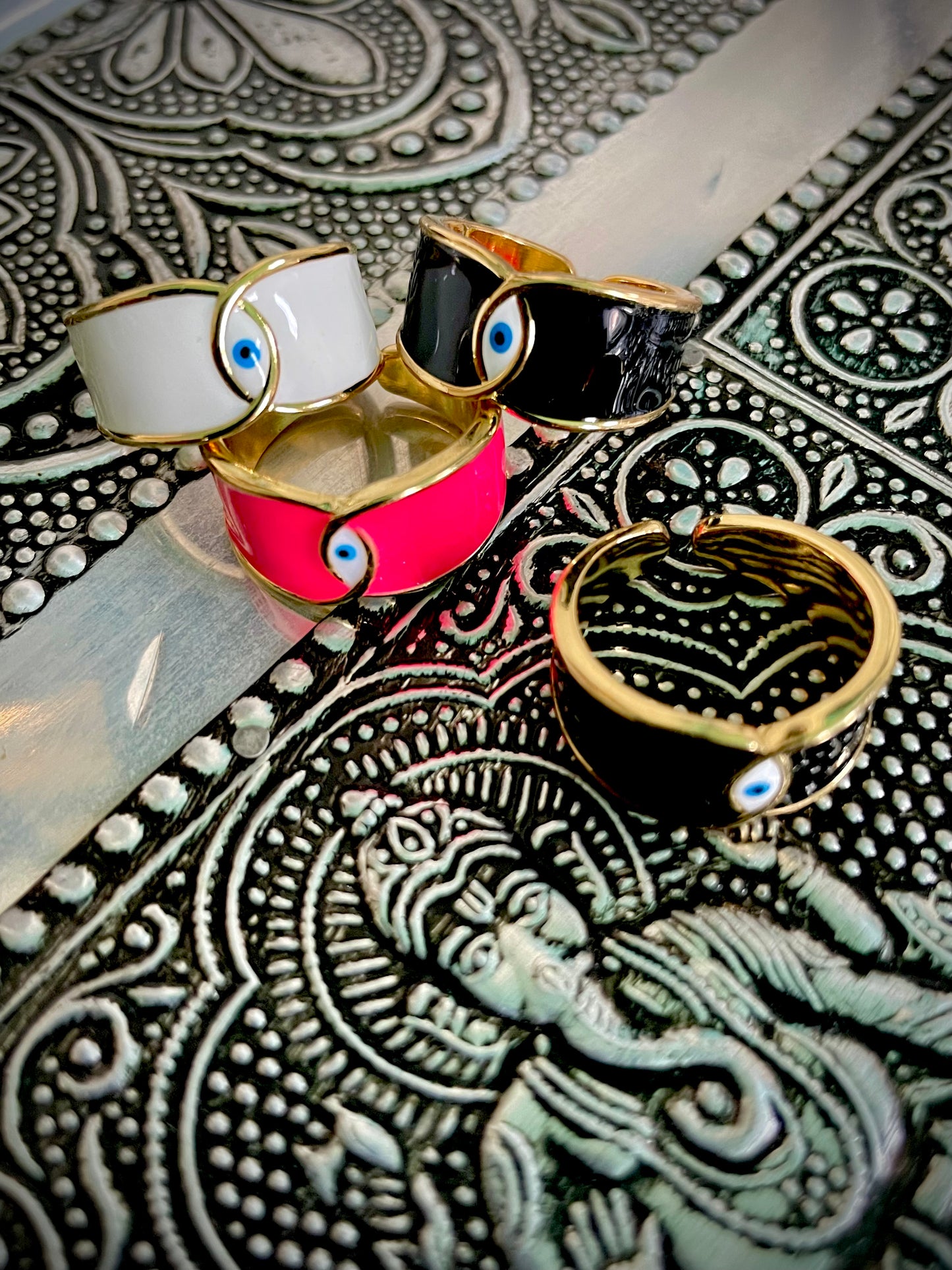 Evil Eye with Enamel inlay Gold Ring