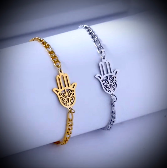 Hamsa / Hand of Fatima Bracelet in Gold or Silver