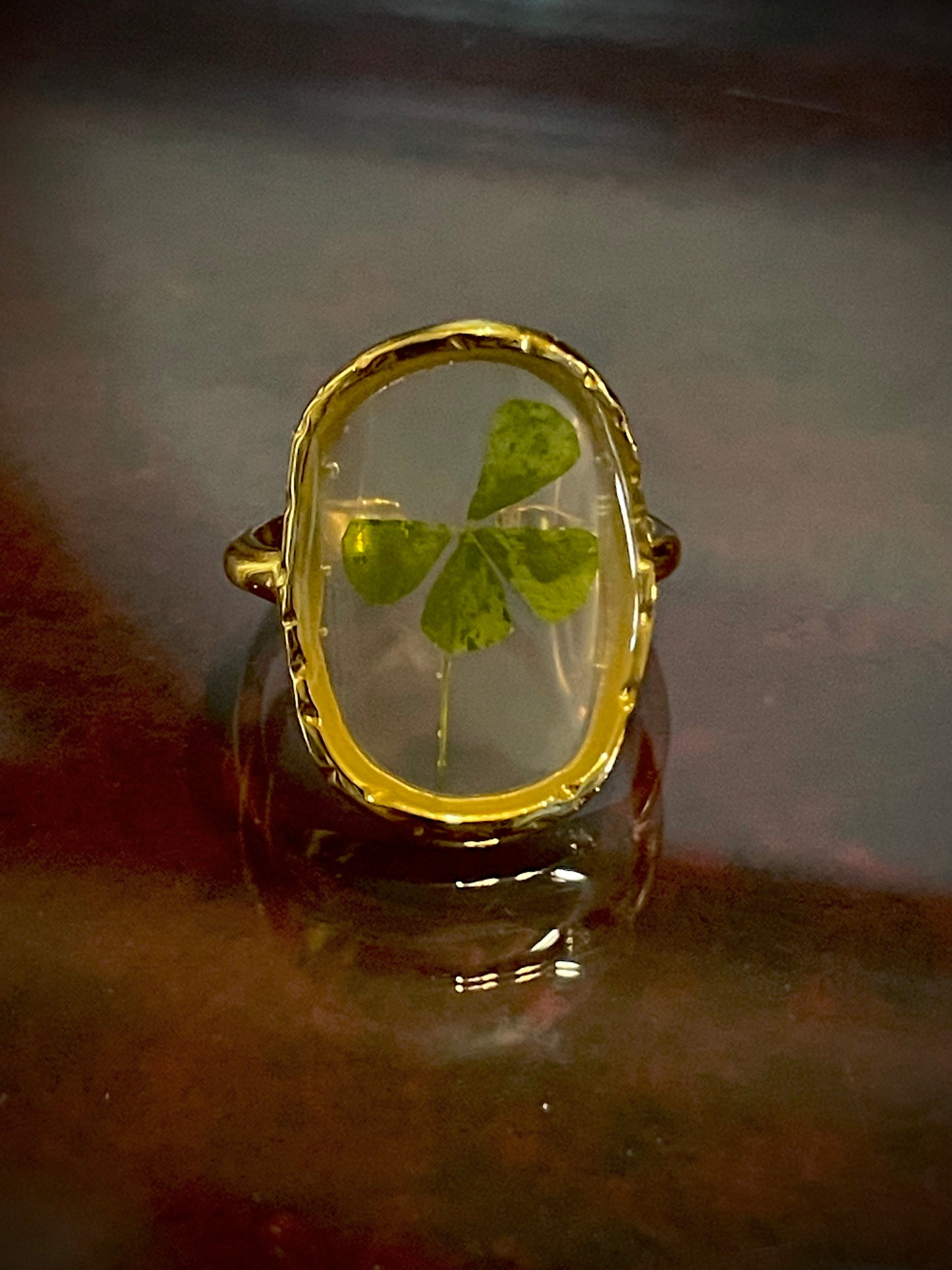 Oval Shape Four Leave Clover Ring