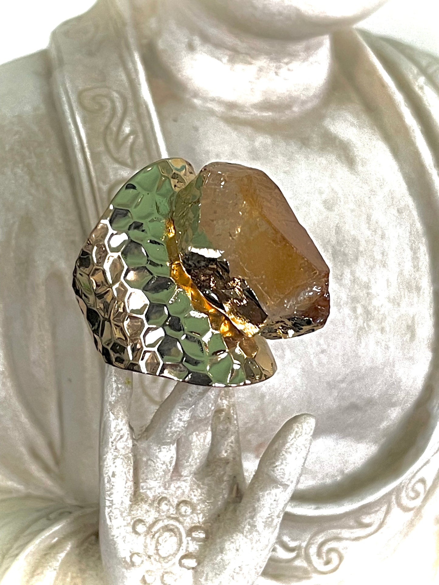 Natural Raw unpolished Citrine on Hammered Gold band Ring