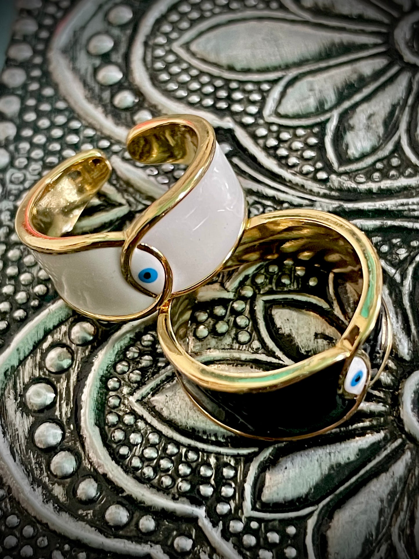 Evil Eye with Enamel inlay Gold Ring