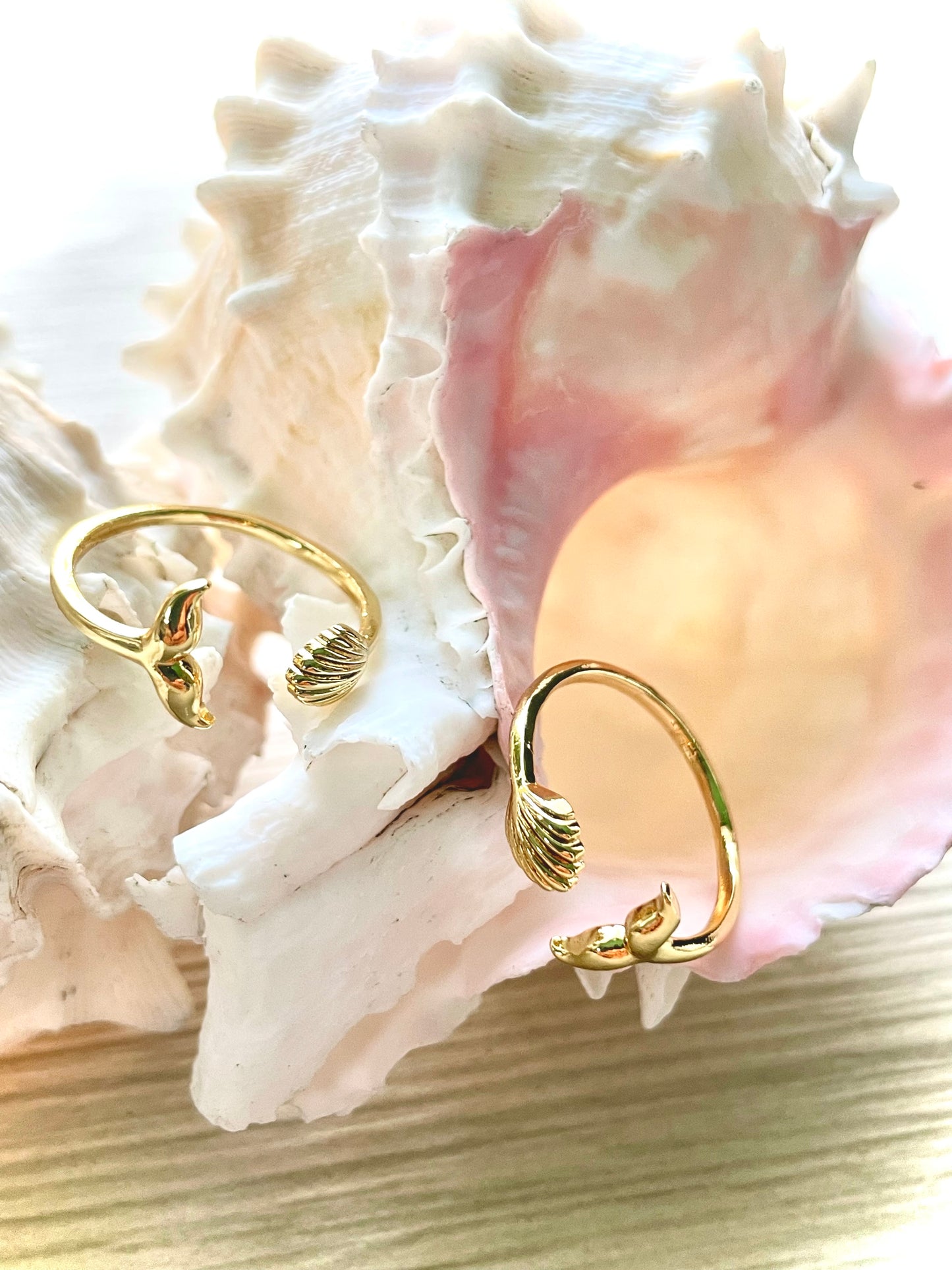 Mermaid Tail and Shell Gold Ring