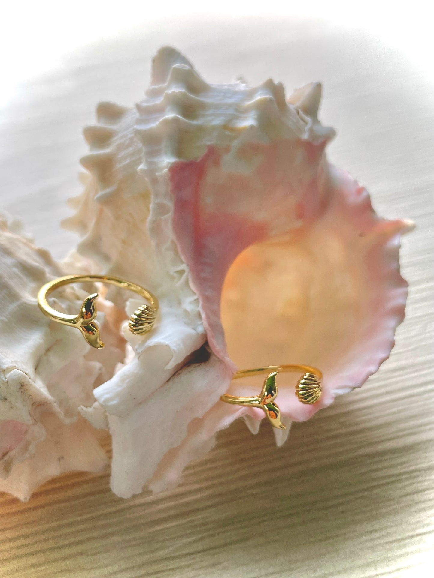 Mermaid Tail and Shell Gold Ring