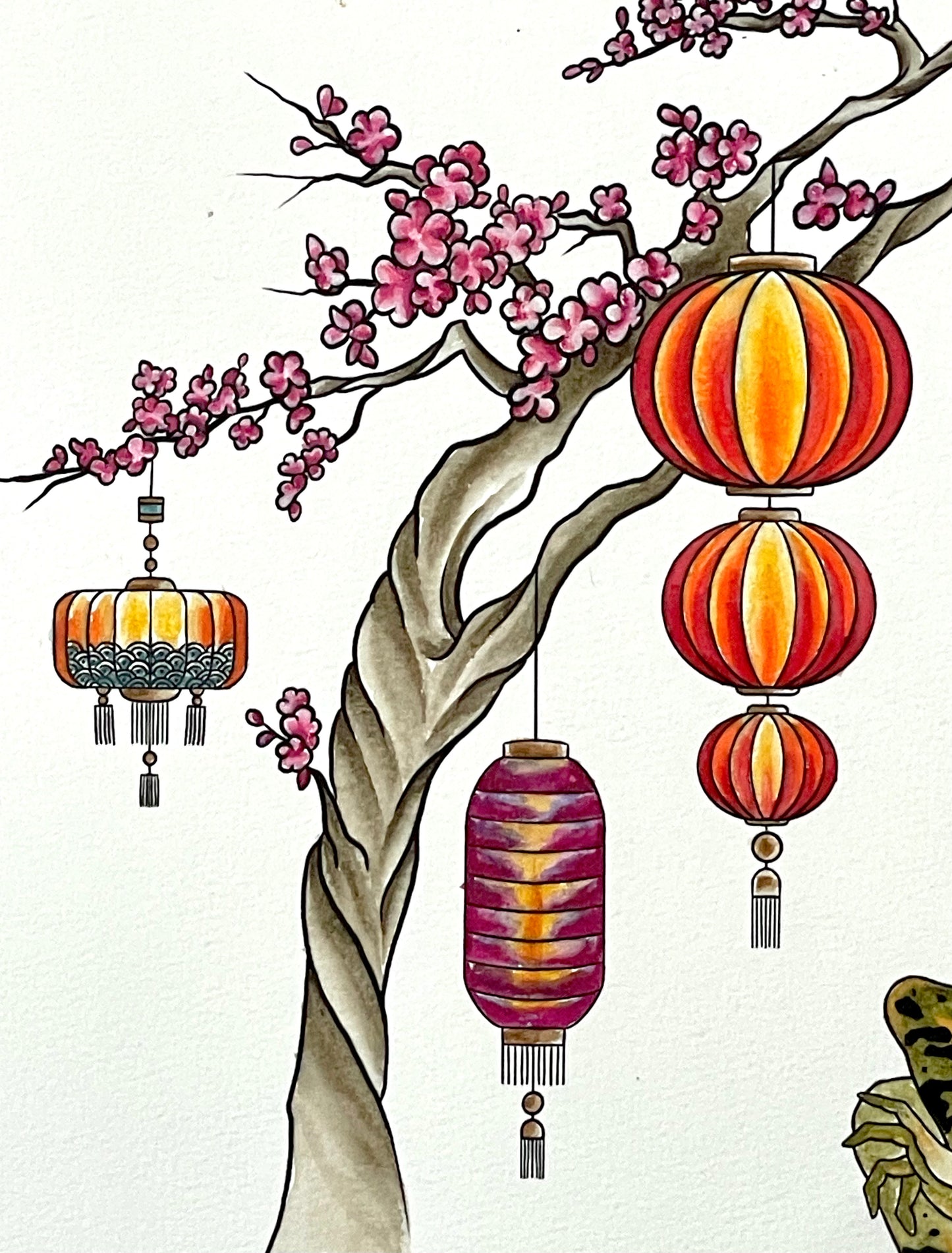 Lanterns Hanging From The Sakura Tree