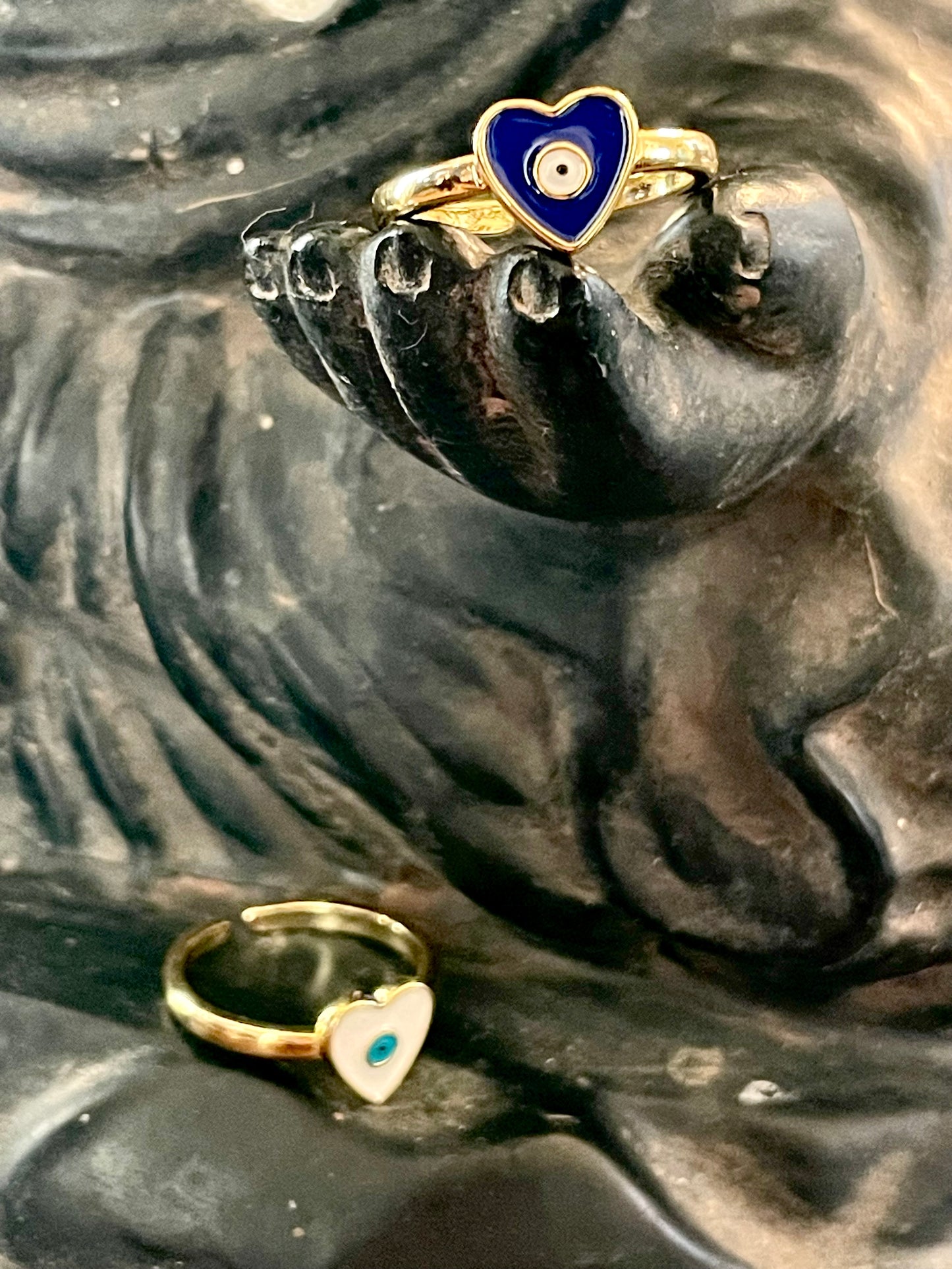 Blue Evil Eye Heart Gold Ring