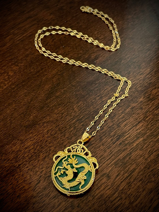 Lunar New Year of the Dragon necklace with Jade