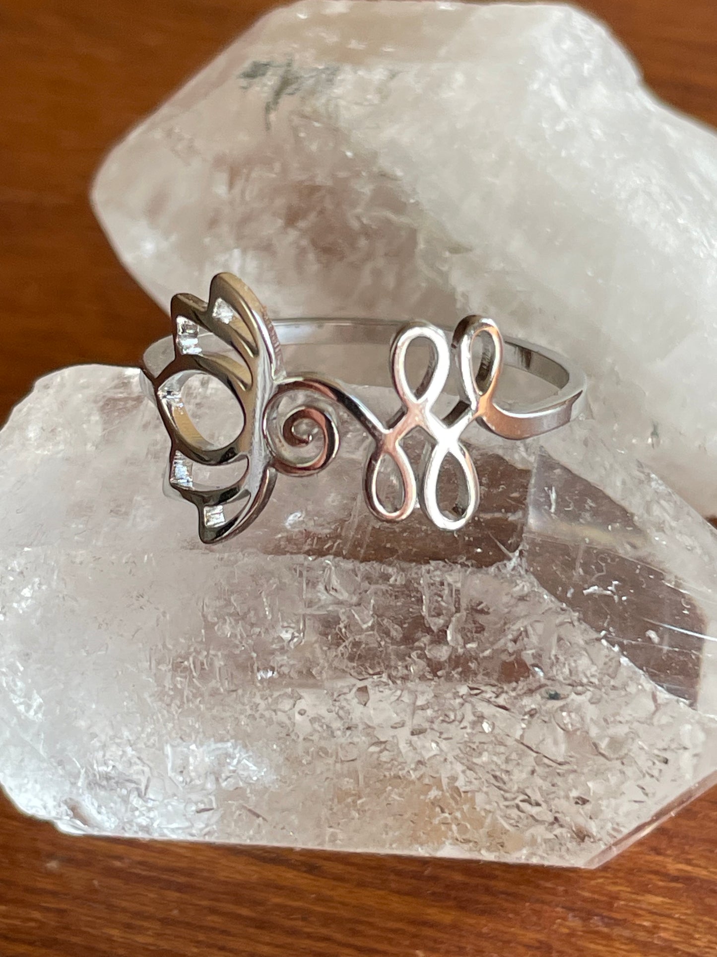 Om Lotus and Unalome Silver Ring