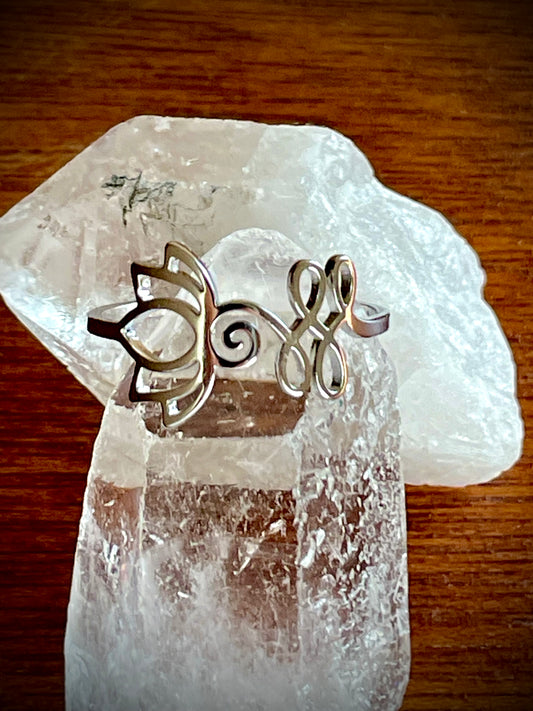 Om Lotus and Unalome Silver Ring