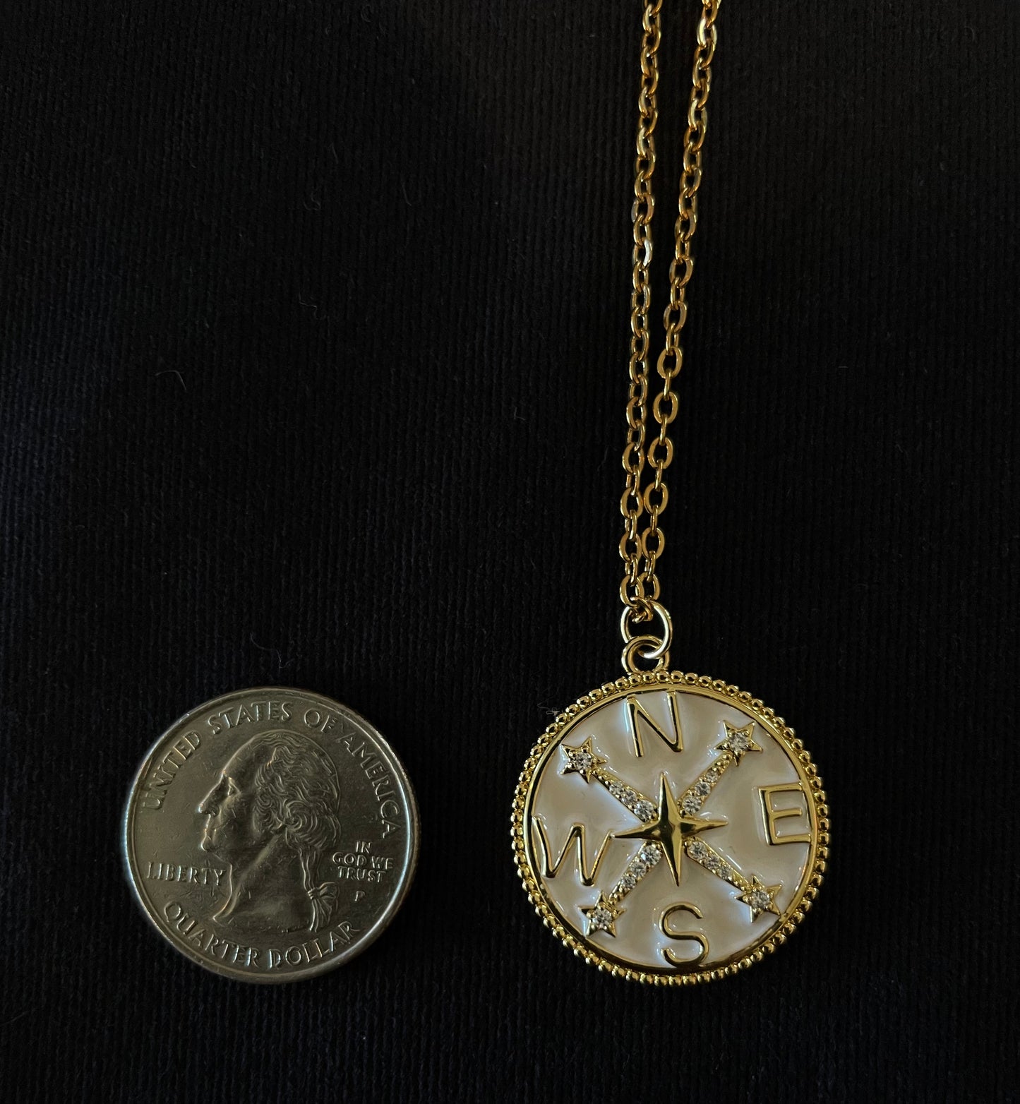 White compass rhinestone pendant