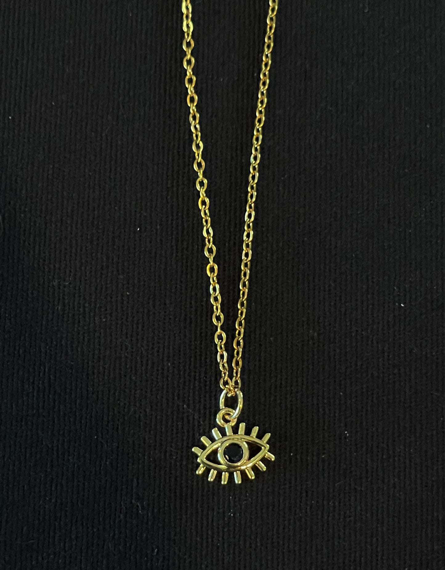 Cute Mini Evil Eye w/ Lashes and blue rhinestone on gold chain