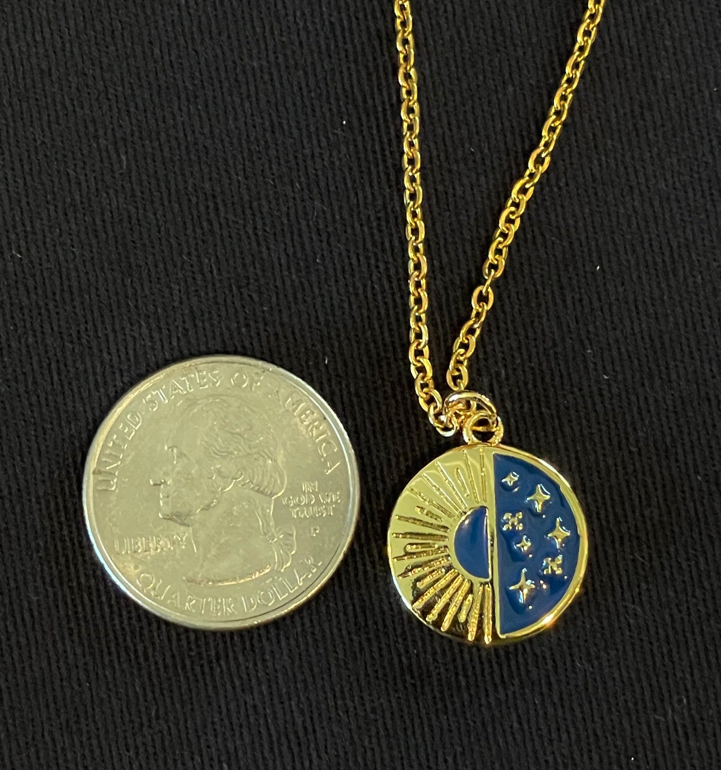 Sun & Stars Blue Enamel & Gold Pendant on Chain