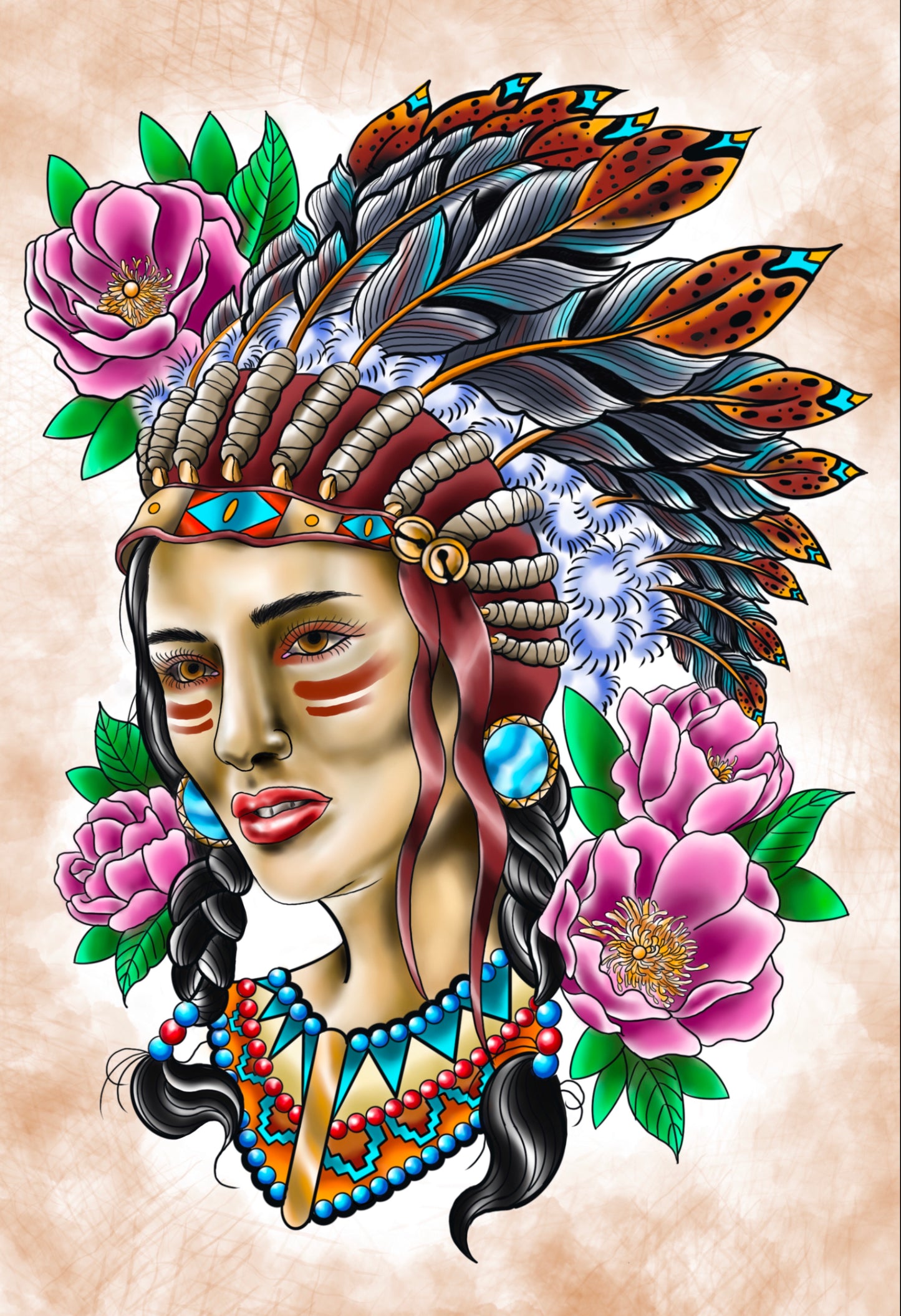 Chief w/ Desert Rose Original Art Print on Canvas