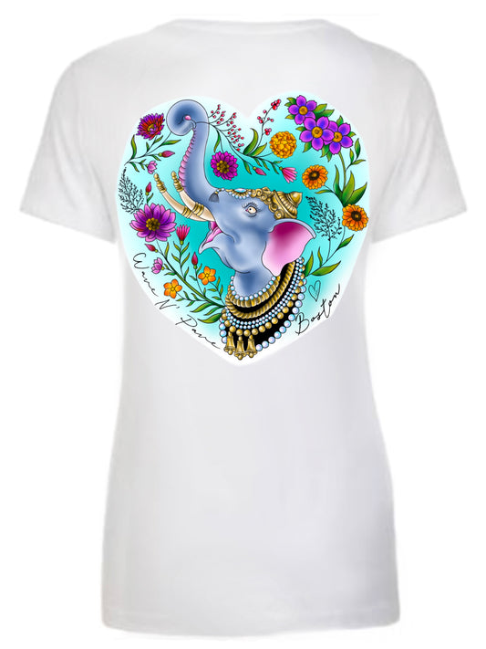 Good Luck Elephant Woman’s Fitted V-Neck Tee