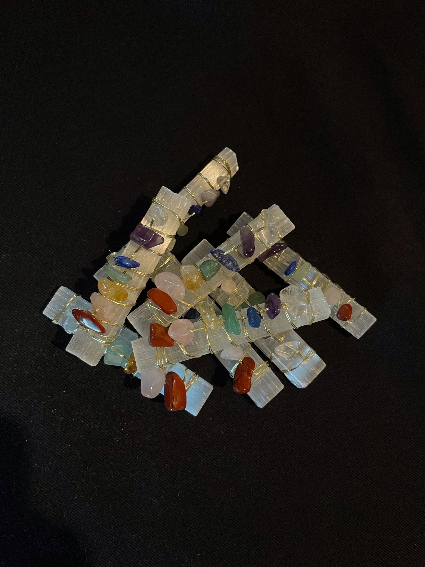 7 Chakra Crystals on Selenite Stick Wand For Reiki Healing